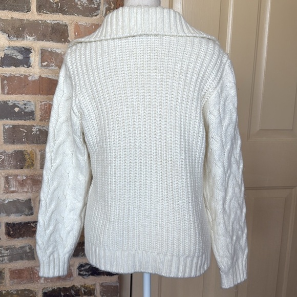Wonderly Chunky Shawl Collar Cardigan White Cable Knit Sleeve Sweater Sz S - Picture 7 of 12
